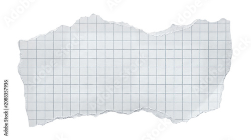 Photos Torn graph paper texture, ripped white squared notebook sheet on blue grid, dist