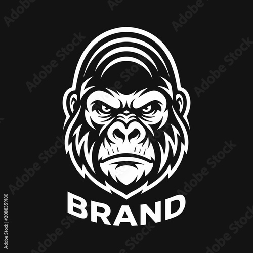 Φωτογραφία Monochrome gorilla head logo with firm expression and bold text