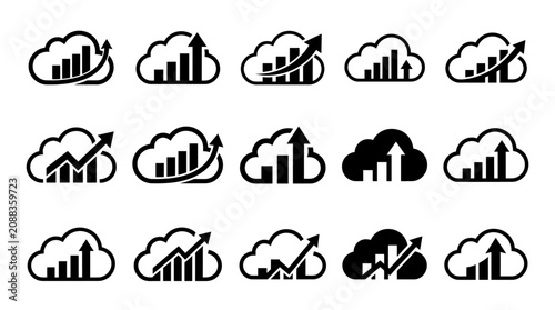 Foto Cloud computing growth icons set.