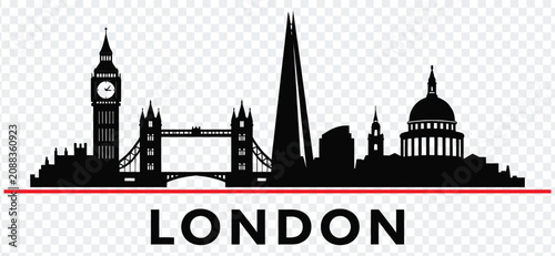 Bild auf Leinwand London city skyline silhouette with famous landmarks big ben, tower bridge, the