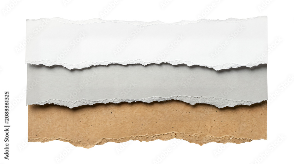 Fototapeta premium Torn paper edges, ripped cardboard, white, gray, brown backgrounds, texture elements