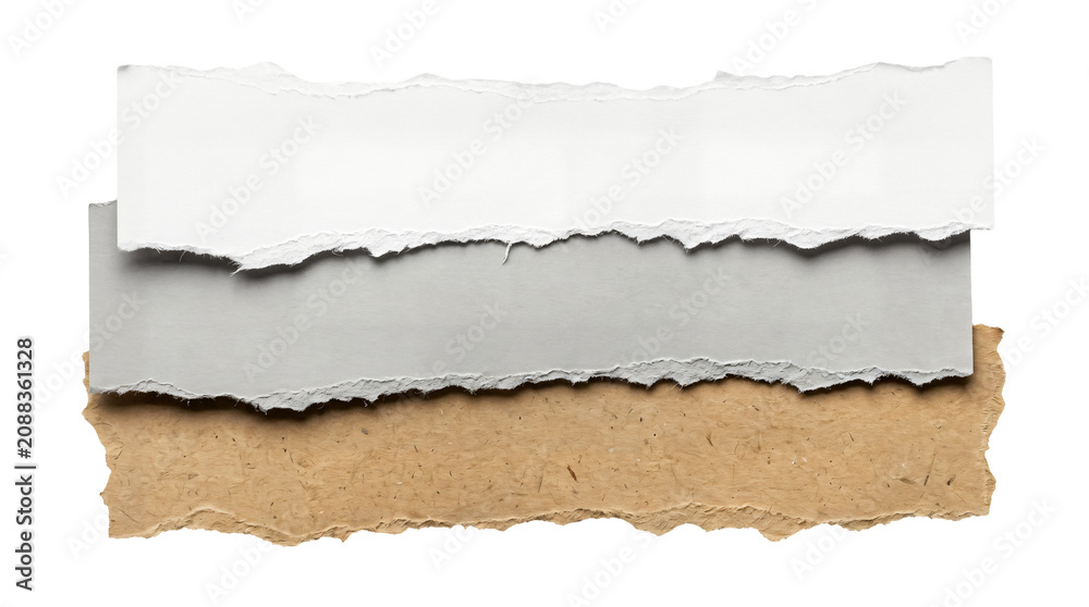 Fototapeta premium Torn paper, ripped cardboard, white and brown layers, texture background