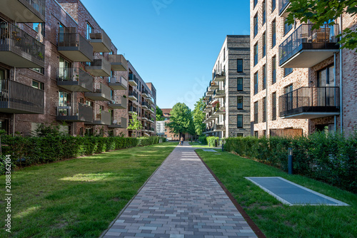Modern apartment buildings with Balconies on a clear day in summer