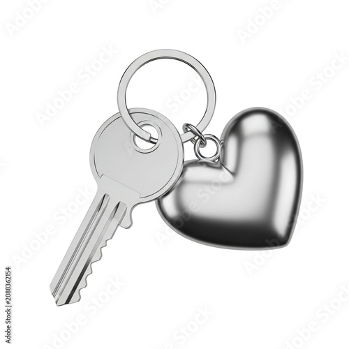Silver Metal Key Heart Keychain Isolated On Transparent Background