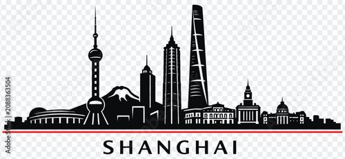 Tableau sur toile Shanghai city skyline silhouette vector illustration