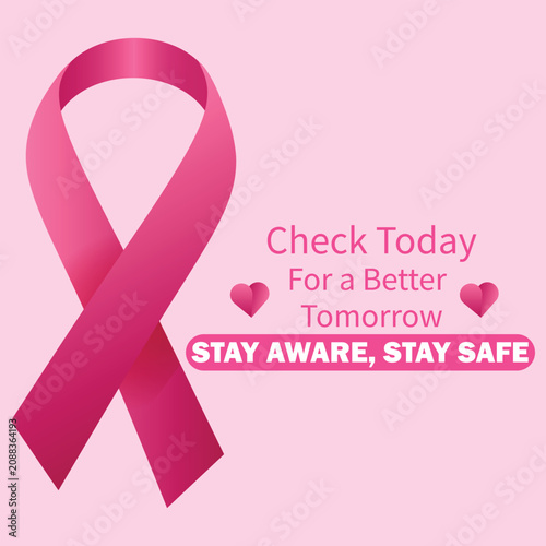 Canvas-taulu Pink ribbon and text for breast cancer awareness campaign  stay aware stay safe