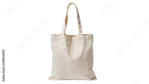 Natural canvas tote bag with fabric handles, isolated on transparent background