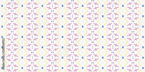 Принти на полотні Cute seamless geometric pattern featuring repeating abstract pink and blue star motifs on a white background