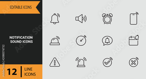 Bild auf Leinwand Notification Sound Icons Outline icon set: Clean Notification Sound Outline Icon