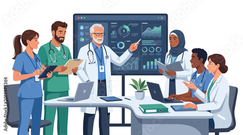 doctor and team working in a computer