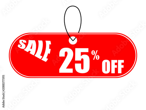 Sale 25% Off Red Discount Tag Label Stock Vector