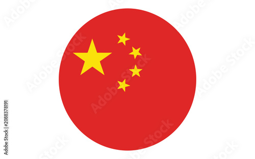Obraz na płótnie China Flag in Circle, Round Red National Icon with Yellow Stars and Waving Banner Design Elements