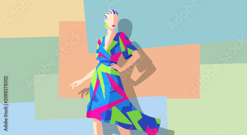 Young girl with colorful striped dress and bow in her hair.
