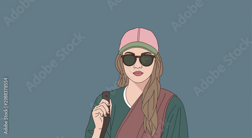 Young woman wearing pink cap and sunglasses smiling outdoors.