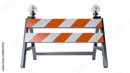 Photography Orange and white striped traffic barrier with lights, isolated on transparent ba