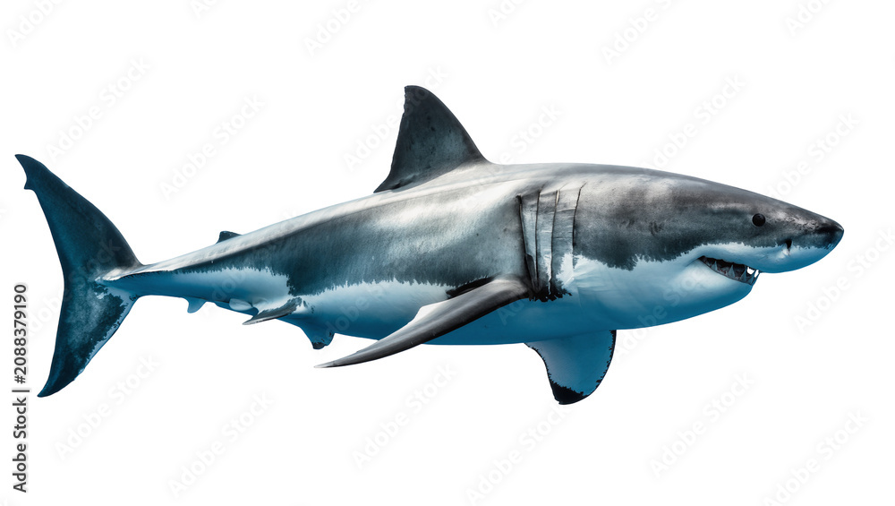 Fototapeta premium Great white shark with sharp teeth, isolated on transparent background