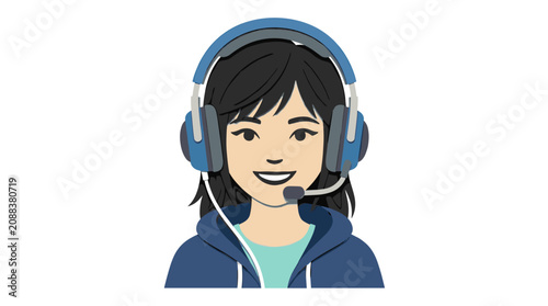 Professional Woman Smiling with Headphones and Microphone for Customer Support Call Center or Online Communication Vector Illustration callcenter headset tracing