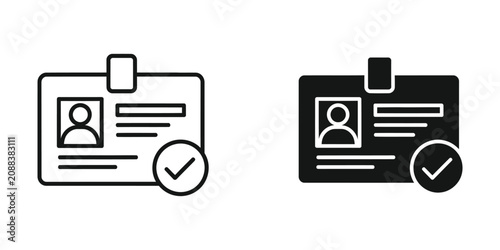 Identity card badge set with checkmark symbol for employee access verification and security clearance systems