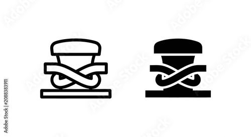 Foto Ship bollard and mooring rope icon set with maritime nautical security anchorage