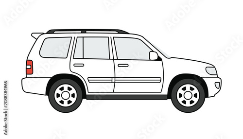 White sport utility vehicle shows full side profile view featuring black roof rails and dark wheels parked against clean minimalist white background.