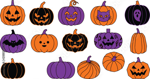 Halloween pumpkins and jack o' lanterns for spooky decorations and party themes