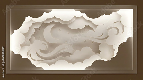 Dreamy cloudscape with moon and stars cutout art layered design