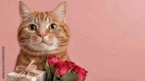 cat with flowers,card,gift
