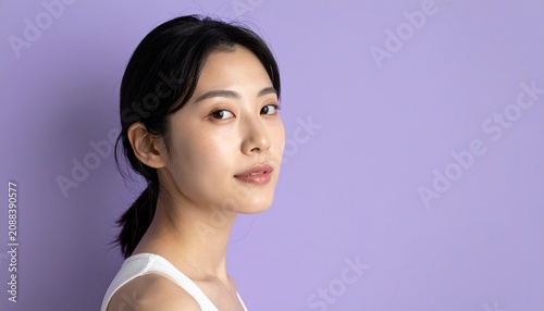 自然体の笑顔とツヤ肌が魅力の日本人女性ライフスタイルポートレート（余白あり）, Japanese Woman Soft Smile Radiant Skin Lifestyle Portrait with Copy Space