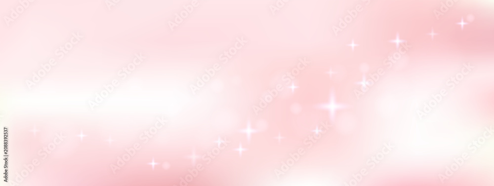 Obraz premium Pink sky cloud gradient with glitter sparkle for social media post. Rose gold gradation and soft pastel bokeh in dreamy fog. Abstract pink vector sky backdrop with fairy magic light.