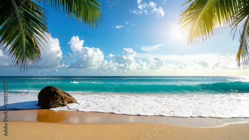 Beautiful Tropical Beach with Palm Trees and Crystal Clear Water