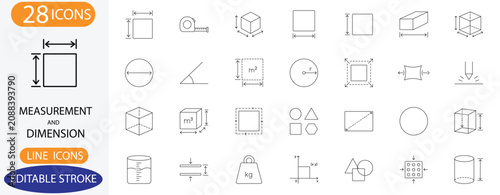 Schilderij op canvas Measurement and dimension line icons