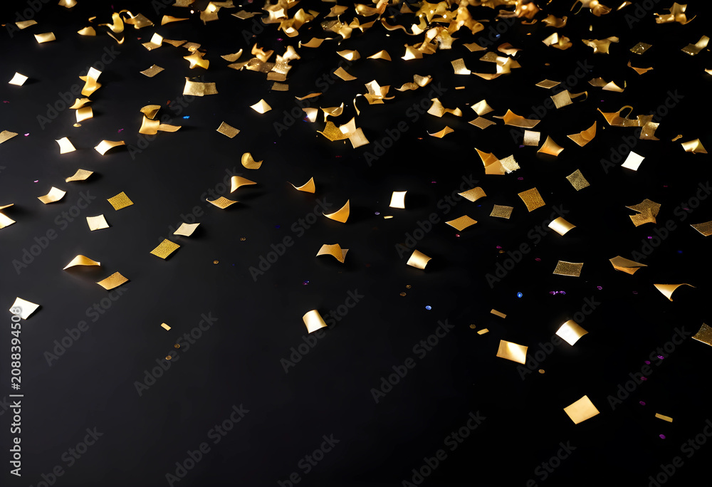 Fototapeta premium gold confetti scattered on black background