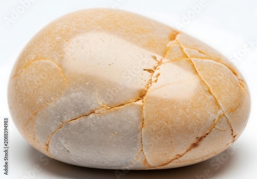 A close-up of a beige stone with cracks