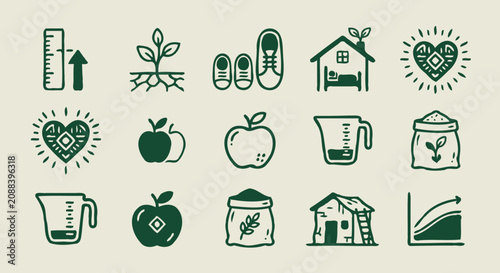 Sustainable eco green lifestyle line icons set vector