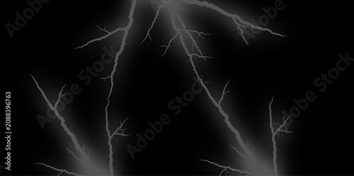 Glowing lightning bolts on black background, electric storm effect