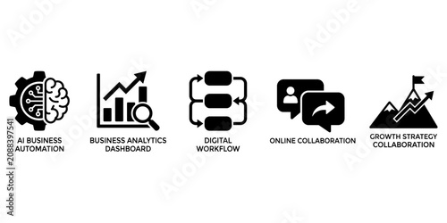 Business productivity icons set with ai automation, analytics, workflow and collaboration
