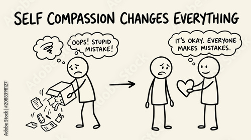 Fotografía A Hand Drawn illustration of a person showing self compassion to another
