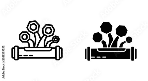 Industrial plumbing pipe with sprouting connections icon set plumbing industrial connection mechanical engineering infrastructure technology hardware junction