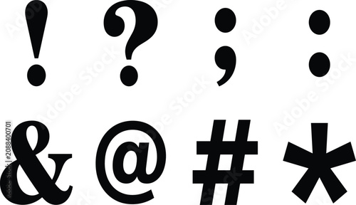 Obraz na plátne Punctuation and Special Characters Black Silhouette Icon Set for Typography and