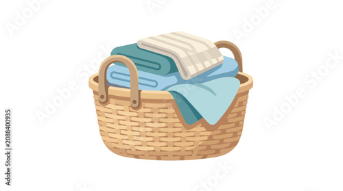 Foto Laundry Basket with Folded Towels Vector Illustration