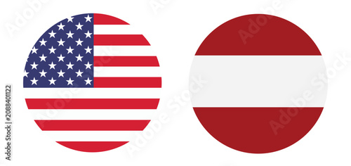 Photos American and Austrian flags, side by side, circular icons