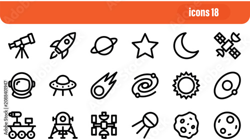 Fotografie Space and Celestial Bodies Icons Set