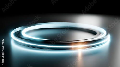 abstract blue neon light ring on a pure black background