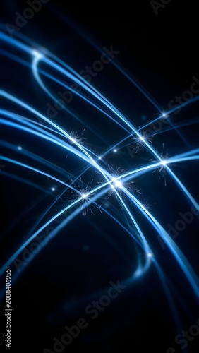 Dynamic Blue Light Trails and Sparkles in a Futuristic Digital Space Scene