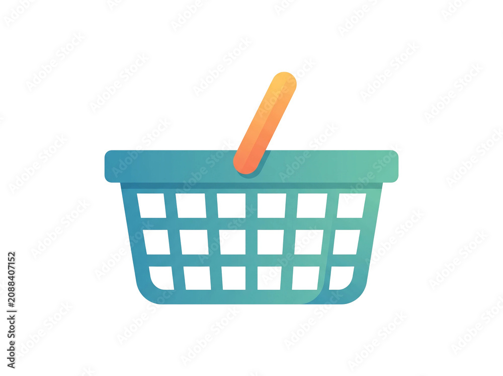 Fototapeta premium Simple shopping basket icon featuring a vibrant gradient blue and orange color scheme and a modern flat vector design style for online retail e-commerce applications isolated on transparent background