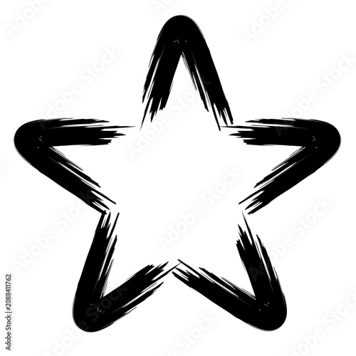 Black brush stroke star shape sketch graphic design element
