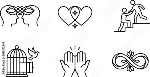 Konstfotografi Psychology and empathy line icon set featuring telepathy minds interconnected he