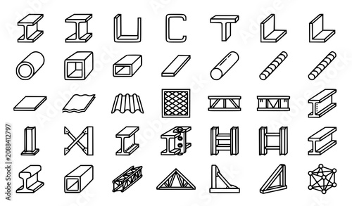 Foto Industrial Steel Beam Icon Set with Metal Girder Structural Support Construction