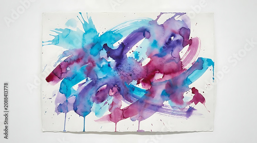 Abstract watercolor splash and stroke art with vibrant blue and purple hues