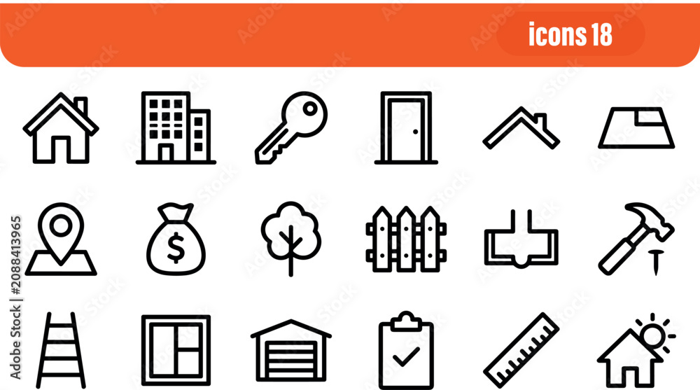 Obraz premium House Building and Construction Line Icon Set